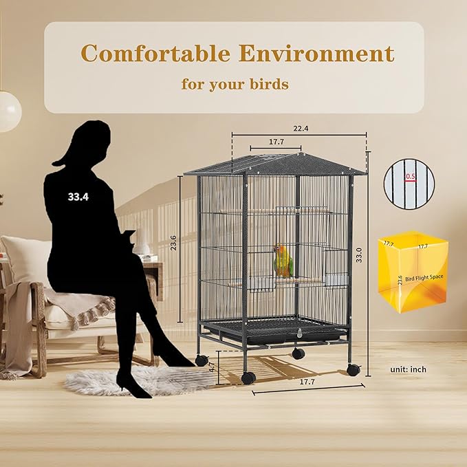 Large Parakeet Cage,Small Bird Cage,Cockatiel Cage for Birds with Covers,Parrot Cage Accessories for Finch,Cockatiels,Conure Bird,Budgie,Pigeon,Canary,Lovebird,Quaker (Meduim Birdcage) - Image 2