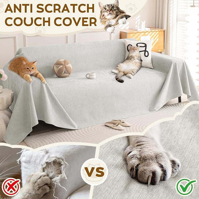 OstepDecor Waterproof Couch Covers for Pets, Couch Protector from Cat Claws | Washable Sofa Cover for Dogs, Non Slip Furniture Protector for Sofas, Loveseats & Sectionals, 71"x102", Light Grey - Image 2