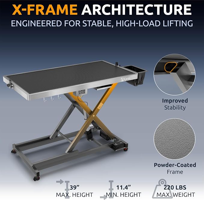 KANIS Professional Electric Dog Grooming Table - Heavy Duty | Height Adjustable Pet Grooming Table w/Leveling Wheels, Dog Grooming Arm, Anti-Slip Tabletop & Tool Organizer (Grey, 49") - Image 6