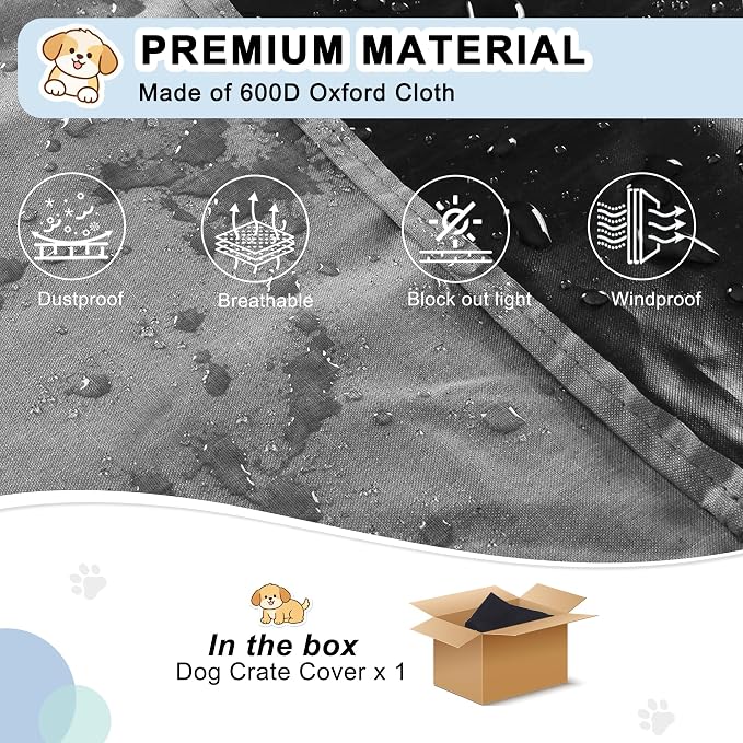 HiCaptain 24 inches Dog Crate Cover with ID Card Pocket, Heavy Duty Polyester Windproof Pet Kennel Universal Fit for 1 or 2 Doors Standard Wire (Grey) - Image 3