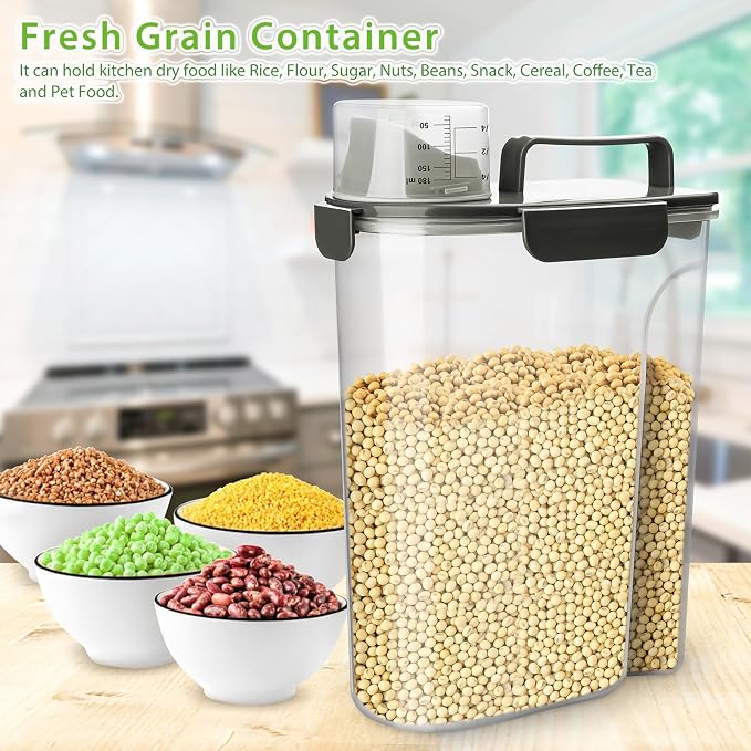 Viretec Rice Storage Container, 5 to 10lb Dry Food Airtight Dispenser, Pet Dog Cat Food Canister, BPA Free Clear Plastic Kitchen and Pantry Bin for Oatmeal, Cereal, Pasta, Flour Pack of 2 Grey - Image 7