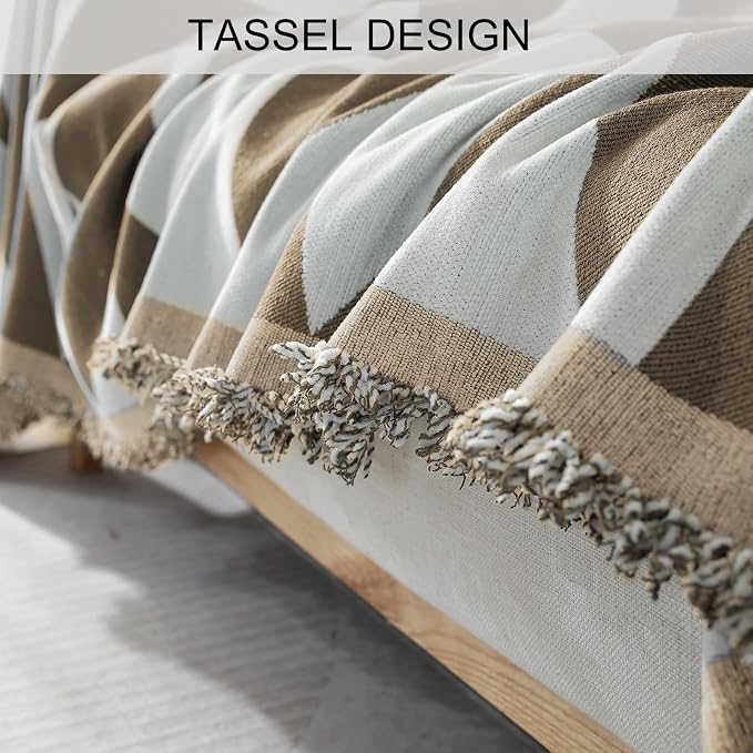 Couch Cover for Sofa, Boho Sofa Cover Washable Couch Cover for Dogs, Pet Sofa Cover for 1-Cushion Couches with Tassel Furniture Protector Cover,71" x 91",Khaki-Diamond - Image 5