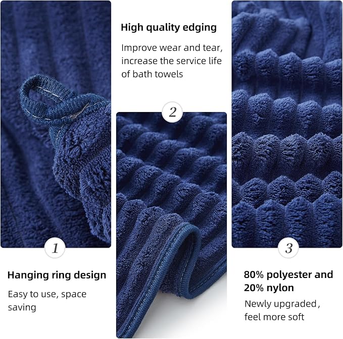 6 PC Bath Towel Set, 40"x80" Oversized Bath Sheets, Navy Blue | Microfiber, Quick Dry, Highly Absorbent, Towels for Bathroom, 2 Extra Large Bath Towels, 2 Soft Hand Towels, 2 Washcloths - Image 9