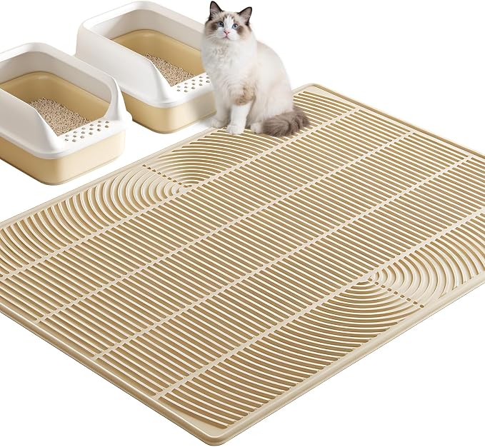 TRZZ XXL Cat Litter Mat, Large Silicone Waterproof Mat, Khaki | Non-Slip, Easy to Clean, Cat Litter Trapping Mat, Kitty Litter Catcher, Scatter Control, for Floor by TRZZ