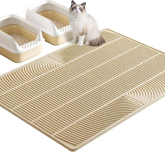 TRZZ XXL Cat Litter Mat, Large Silicone Waterproof Mat, Khaki | Non-Slip, Easy to Clean, Cat Litter Trapping Mat, Kitty Litter Catcher, Scatter Control, for Floor by TRZZ