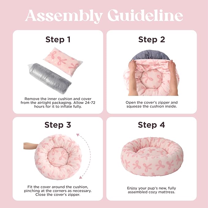 LE SURE Shown on TV Donut Cat Beds for Indoor Cats - Round Small Dog Bed Calming Bed Gift for Pets, Home Decor Cute Modern Beds with Jacquard Shaggy Plush & Anti Slip Bottom, 20 Inch, Pink Taffy - Image 5