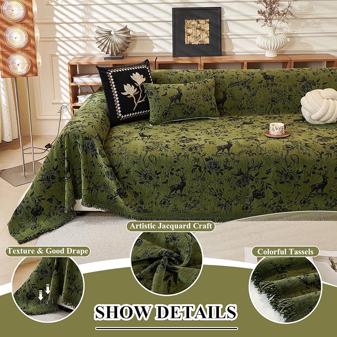 STACYPIK Botanical Floral Print Sofa Cover for Dogs, Vintage Jacquard Green Couch Cover for 3 Cushion Couch, Non Slip Couch Protector for Loveseat, Pet Friendly Sectional Slipcover Washable-71X134IN - Image 3