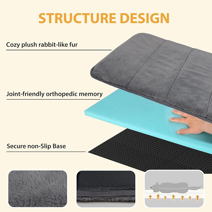 Dog Crate Pad for Small Dogs - 24"x18" Memory Foam Dog Bed, Washable & Anti-Slip Dog Bed Mat, Ultra Soft Kennel Pad for Dogs Cozy Sleeping Mat, Grey - Image 2