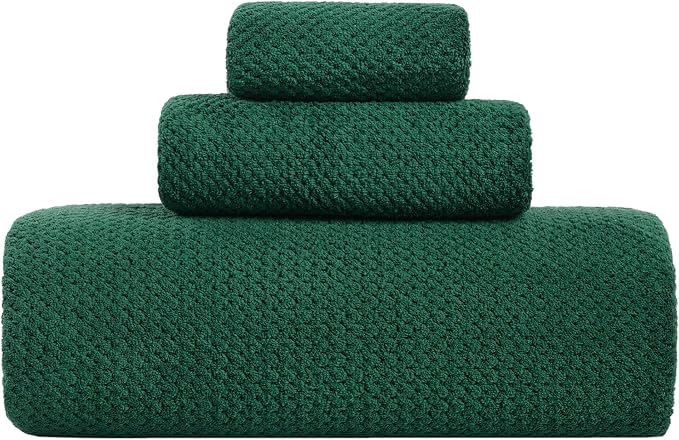 Extra Large Bath Sheet Set 3-Piece, 1 Bath Towel 40x80 Inches, 1 Hand Towel, 1 Washcloth, Soft Absorbent Quick Dry Microfiber Towel for Bathroom Beach Pool Gym Spa, Dark Green by BXRBXRTowels