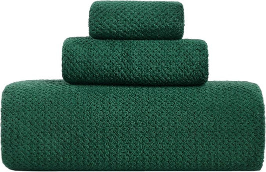 Extra Large Bath Sheet Set 3-Piece, 1 Bath Towel 40x80 Inches, 1 Hand Towel, 1 Washcloth, Soft Absorbent Quick Dry Microfiber Towel for Bathroom Beach Pool Gym Spa, Dark Green by BXRBXRTowels