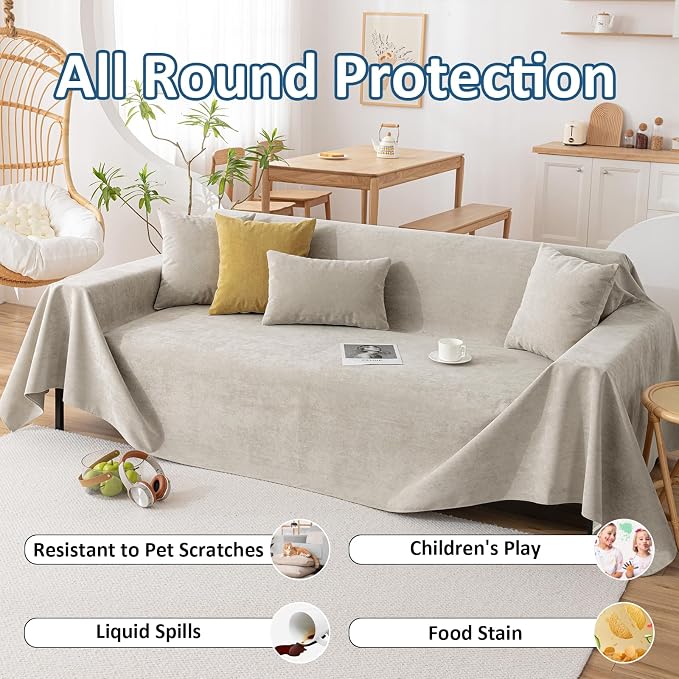 VClife Couch Covers Anti Scratch Sofa Covers for 2 Cushion Couch Sofa, Waterproof Pet Couch Cover for Dog Cat, Washable Couch Slipcover Modern Khaki Sofa Cover Throw Furniture Protector, 71"X102" - Image 6