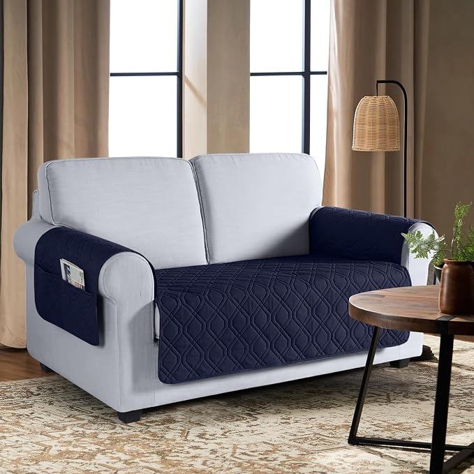 VANSOFY Waterproof Loveseat Couch Cover for Pets, Dark Blue, 54" | Non-Slip, Washable, Utility Pockets, Pet Friendly, Furniture Protector Slipcover for 2 Cushion Plus Couch - Image 2