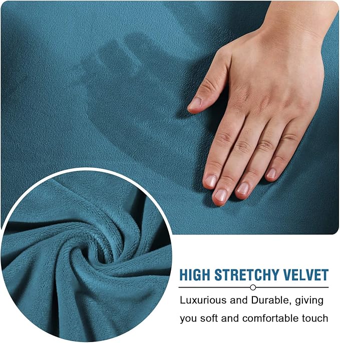 H.VERSAILTEX Modern Velvet Plush 4 Piece High Stretch Sofa Slipcover Sofa Cover Furniture Protector Form Fit Luxury Thick Velvet Sofa Cover for 3 Cushion Couch Width Up to 90 Inch (Sofa,Peacock Blue) - Image 5