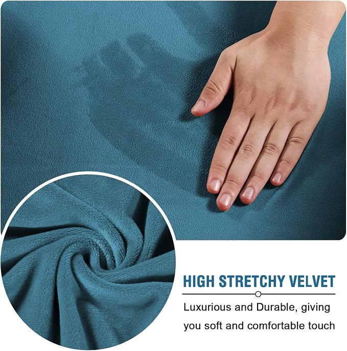 H.VERSAILTEX Real Velvet Plush 3 Piece Stretch Sofa Covers Couch Covers for 2 Cushion Couch Loveseat Covers Width Up to 72 Inch Thick Soft Stay in Place (Medium Sofa, Peacock Blue) - Image 5