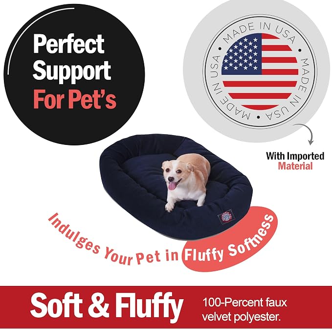 Majestic Pet 32 Inch Micro Velvet Calming Dog Bed Washable – Cozy Soft Round Dog Bed with Spine for Head Support - Fluffy Donut Puppy Mat 32x23x7 (inch) Medium – Navy - Image 2