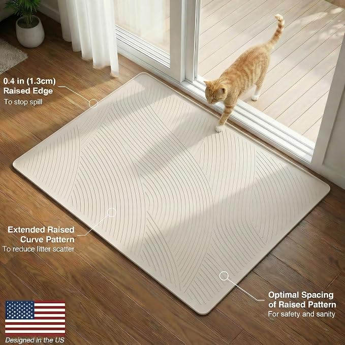 Cat Litter Box Mat - XL Extra Large Size 40 x 30 in, Water Proof, Kitty Litter Trapping Mat, Easy to Clean, Scatter Control, Odorless, Pet Supplies for Indoor Cats, Warm Beige - Image 8