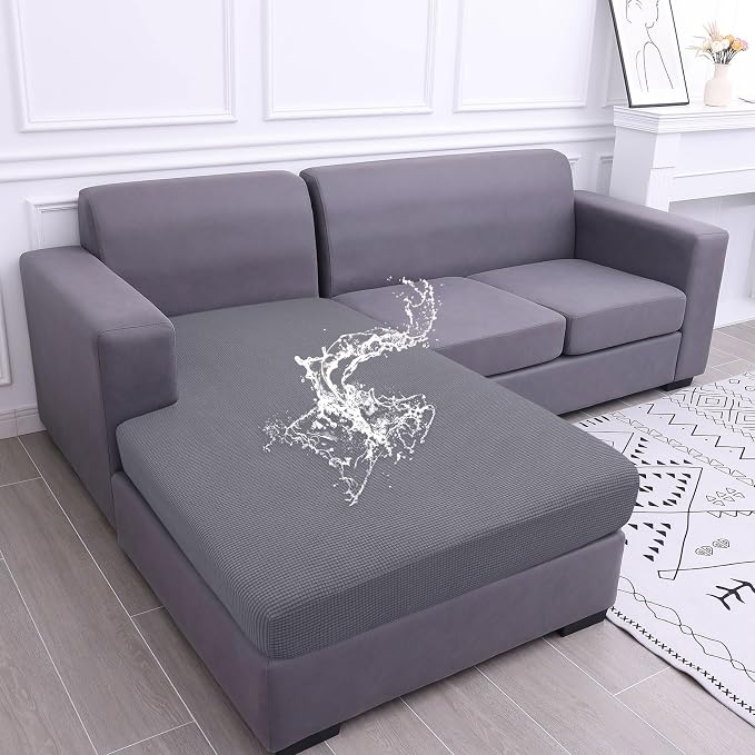 hyha Waterproof Sectional Couch Covers, Non Slip Sofa Cushion Covers | L Shape Sectional Fit, Stretch Jacquard Fabric, Elastic Bottom, Waterproof Protection (1 Piece for Chaise XL) by hyha