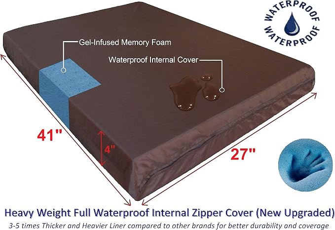 Dogbed4less Large Orthopedic Memory Foam Dog Bed for Medium to Large Dogs with Durable Waterproof Internal Case, Removable Washable Denim Cover + Bonus Pet Bed Cover, 41X27X4 Fit 42X28 Dog Crate, Blue - Image 2