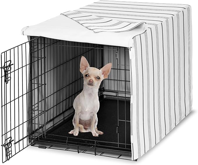 Sweet Jojo Designs 24in. Small Dog Crate Cover (White and Grey Stripe) Pet Cage, Kennel Covers (Modern, Neutral, Contemporary, Striped, Elegant, Pinstriped, Minimalist, Gray Stripes) by SweetJojoDesigns