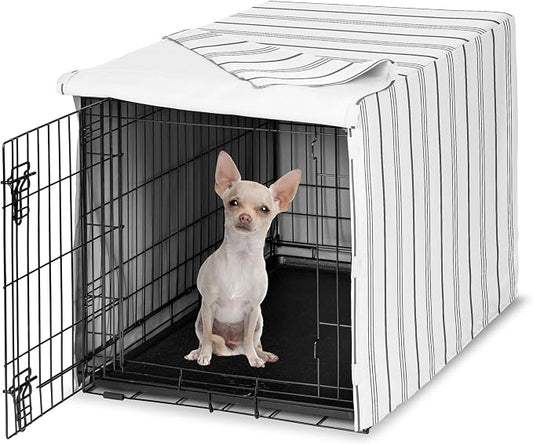 Sweet Jojo Designs 24in. Small Dog Crate Cover (White and Grey Stripe) Pet Cage, Kennel Covers (Modern, Neutral, Contemporary, Striped, Elegant, Pinstriped, Minimalist, Gray Stripes) by SweetJojoDesigns