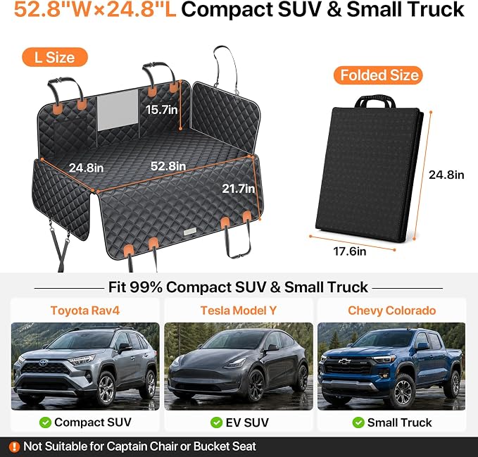Hard Bottom Dog Car Seat Cover, Back Seat Extender with Washable Mat, L | Military-Grade Protection, 650LB Support, 45% More Space for Large Dogs, Waterproof, Mesh Window, Fits SUVs & Sedans - Image 7