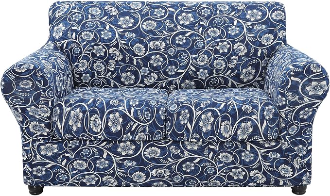 hyha Stretch Couch Cover, Sofa Covers for 2 Separate Cushion Couch Washable | Loveseat Cover, Floral Pattern, Printed, 3 Pieces, 2 Seater Furniture Protector with Elastic Bottom for Dogs, Pet Friendly by hyha