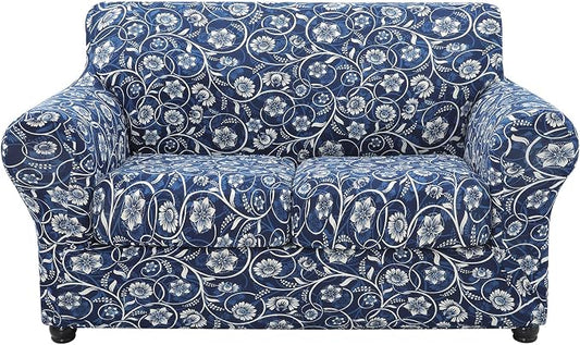hyha Stretch Couch Cover, Sofa Covers for 2 Separate Cushion Couch Washable | Loveseat Cover, Floral Pattern, Printed, 3 Pieces, 2 Seater Furniture Protector with Elastic Bottom for Dogs, Pet Friendly by hyha