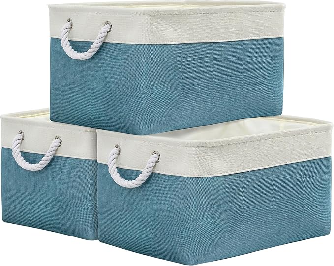 TheWarmHome Storage Baskets for Organizing - Extra Large 3 Pack 17x14x10 inch Storage Bins for Shelves Closet Nursery Bathroom Bedroom Baby Clothes Dog Toy Home Organization (White & Green) by TheWarmHome