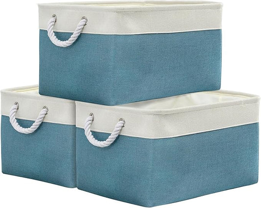 TheWarmHome Storage Baskets for Organizing - Extra Large 3 Pack 17x14x10 inch Storage Bins for Shelves Closet Nursery Bathroom Bedroom Baby Clothes Dog Toy Home Organization (White & Green) by TheWarmHome