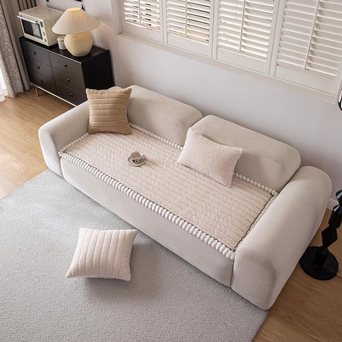 DREAMINGO Non Slip Couch Cover for Dogs Fuzzy Pet Sofa Covers Washable Thick Plush Sofa Slipcover Striped Texture Beige Cushion Protector Dog Cat Bed Mat 27.6x82.7 Inch - Image 7