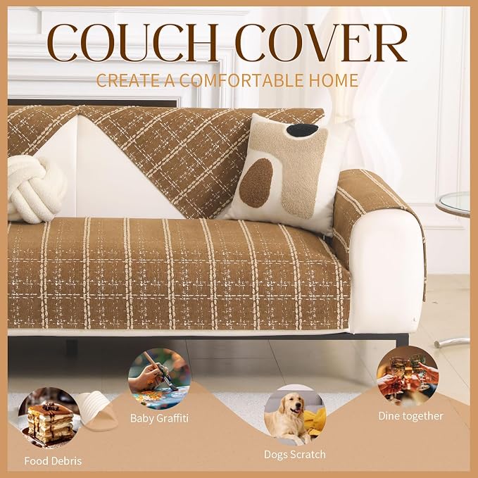 Waterproof Couch Cover for Dogs Washable,Chenille Pet Couch Covers for Sofa,Non-Slip Couch Covers for 3 Cushion Couch Sofa Pet Friendly (Brown, 36x74（1pc）) - Image 3