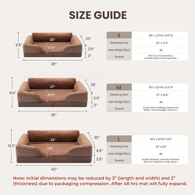 Orthopedic Dog Beds for Medium Size Dogs, Waterproof Egg-Crate Foam Pet Couch Bed with Soft Sides, Non-Slip Dog Sofa with Fleece Removable Washable Cover, 35" L Supportive Pet Sofa, Brown - Image 7