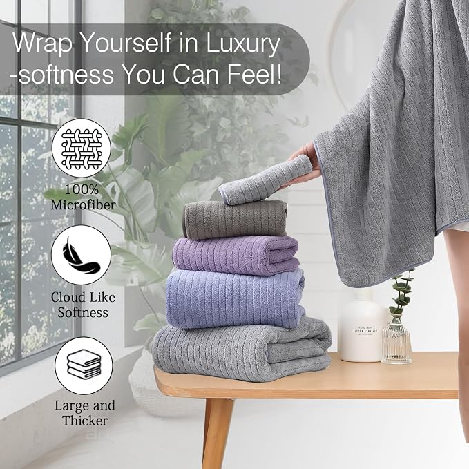 Hailea 18 Piece Family Bath Towel Set Include 6 Bath Towels,6 Hand Towels and 6 Washcloths Soft Bathroom Towel with Hanging Loops,Highly Absorbent Quick Dry Towels Set for Bathroom,Hotel and Spa-Grey - Image 5