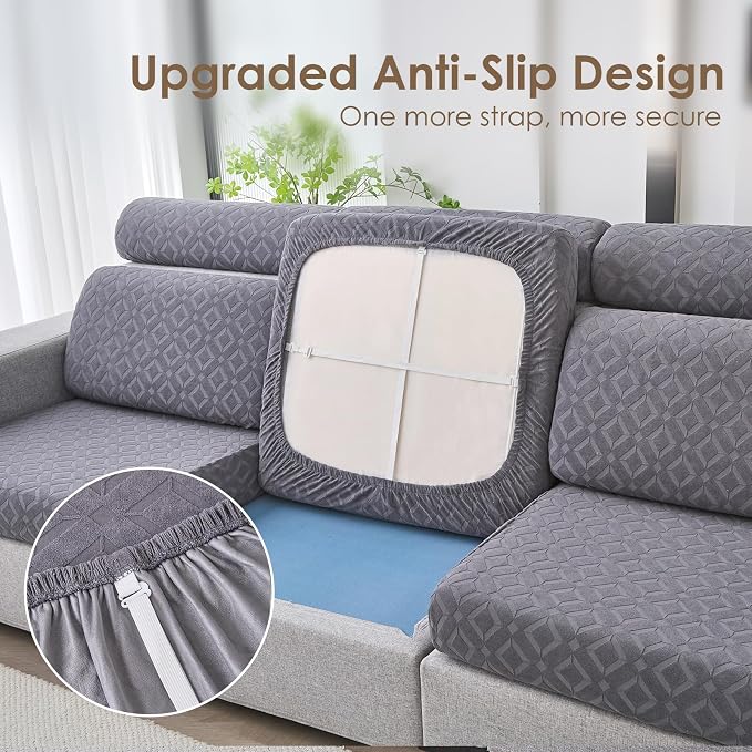 Genina Waterproof Couch Cushion Covers for Sectional Sofa L Shape Cover | Non Slip,Stretch Jacquard Fabric,Pet Hair & Scratch Protection,Easy Installation,Furniture Protector,2 Seater+1 Chaise - Image 4