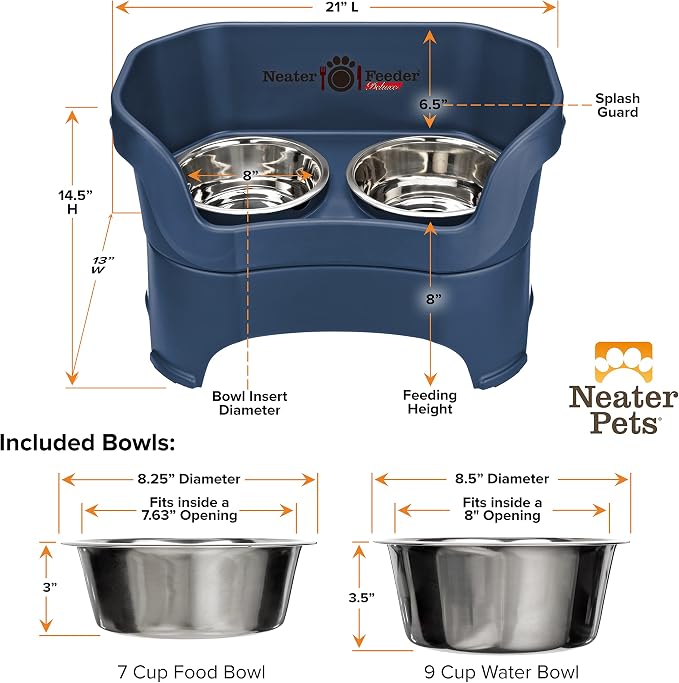 Neater Pet Brands Neater Feeder Deluxe Mess Proof Dog Bowls Elevated for Large Dogs Over 40 lbs, Made in USA, No Spill Raised Dog Food Bowl Stand Feeding Station, Food and Water Bowl Set, Dark Blue - Image 8