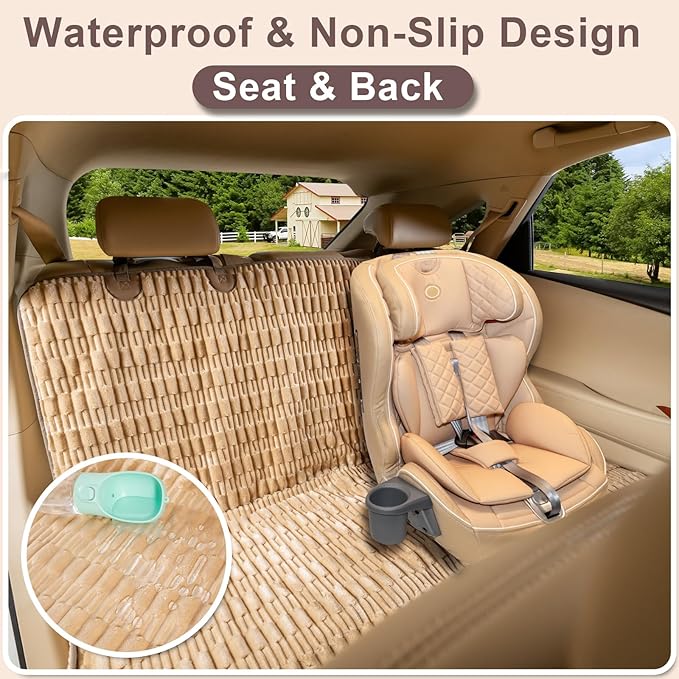 Dog Car Seat Cover, Soft Plush Waterproof Back Seat Protector, Tan | Non-Slip Backing, Full Bench Coverage, Hair, Dirt & Scratch Defense, Machine Washable, Fits Cars, SUVs & Trucks - Image 3