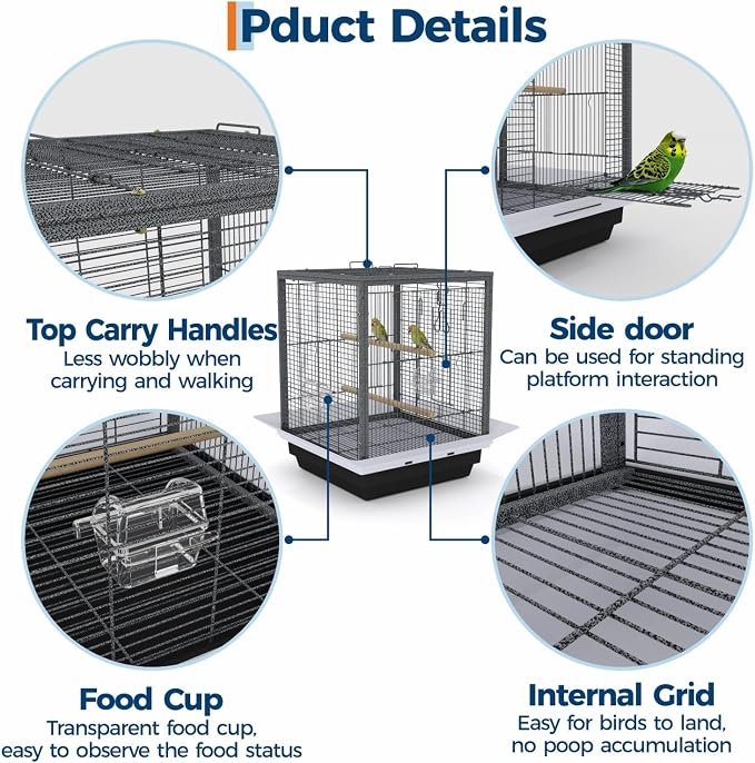 Garvee Small Bird Cage with Playground Stand, 20 Inch High Travel Bird Cage for Parrot, Parrot Carrier for Parakeet, Cockatiels, Budgies Medium Small Sized Birds - Image 5