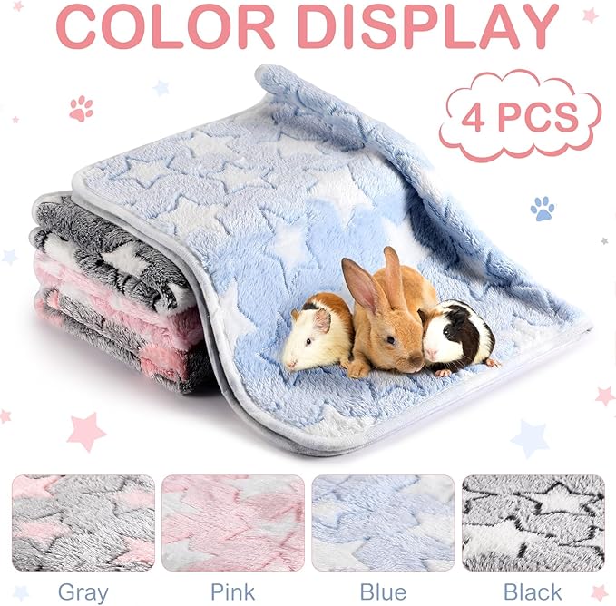 Reginary 4 Pcs Waterproof Guinea Pig Blankets Washable Small Animal Fleece Bedding Absorbent Guinea Pig Cage Liners Reusable Training Pee Pad Pet Sleep Mat for Hamster(Cute Star Pattern,28 x 56 Inch) - Image 6