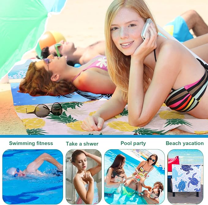 EBOOT 10 Pack Oversized Beach Towel Set Extra Large Pool Towels Microfiber Quick Dry Swim Blanket for Adult Women Men Face Hand Body Bath Travel Pool(Delicate Color,28 x 59 Inch,Seaside) - Image 6