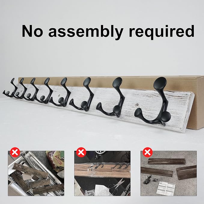 SKOLOO 43-Inch Wood Coat Rack Wall Mount with 8 Triple Hooks - Ideal for Family Entrances, Classrooms, and Pet Supplies Storage - Perfect Coat Hooks for Wall,Distressed White Wash, Pack of 2 - Image 6