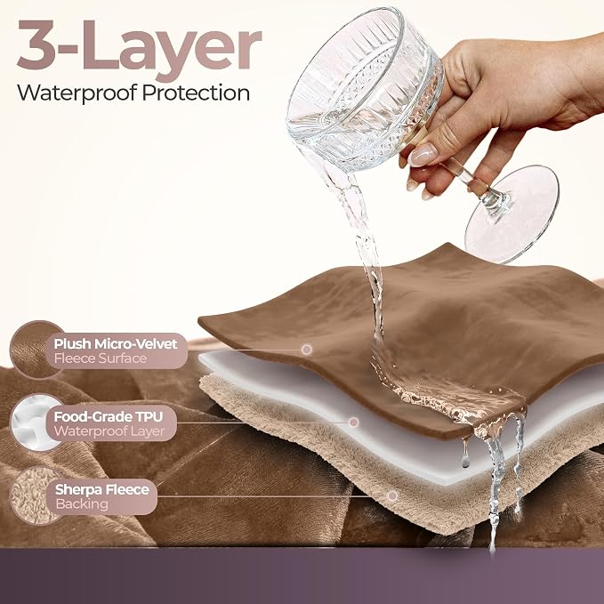 Sacred Weapon Waterproof Blanket Queen Twin Size - Soft Plush Sherpa Fleece Cozy Warm Throw Blanket for Couch Bed, Comfy Sofa Cover Gift, Water Proof Splash Stain Mattress Protector, Beige Tan 50x80 - Image 4