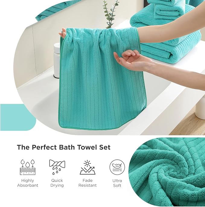 18 Piece Family Bath Towel Set Include 6 Bath Towels,6 Hand Towels and 6 Washcloths Soft Bathroom Towel with Hanging Loops,Highly Absorbent Quick Dry Towels Set for Bathroom,Hotel and Spa- Dark Cyan - Image 5