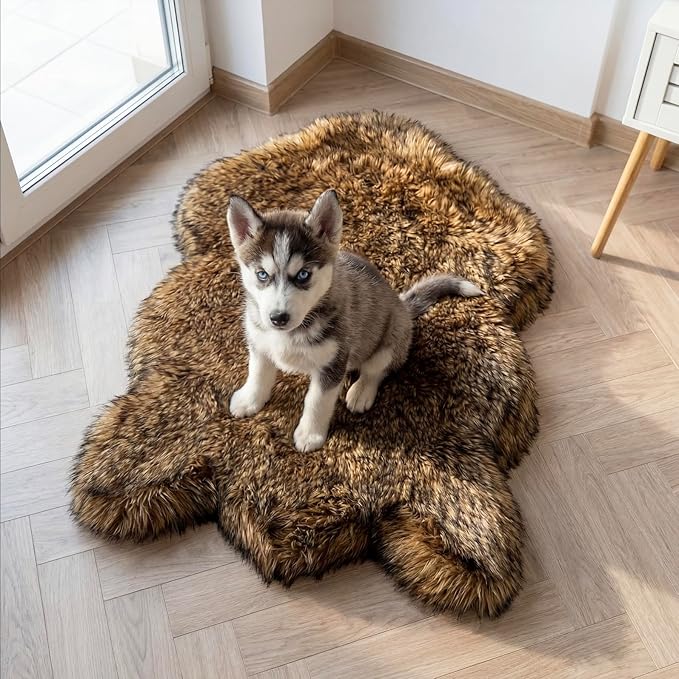 Faux Fur Orthopedic Dog Bed, Memory Foam, Brown 40"x25" | Plush Washable Dog Rug with Waterproof Machine Washable Cover, Calming for Anxious Senior Dogs, Relieves Joints by iHappyDog