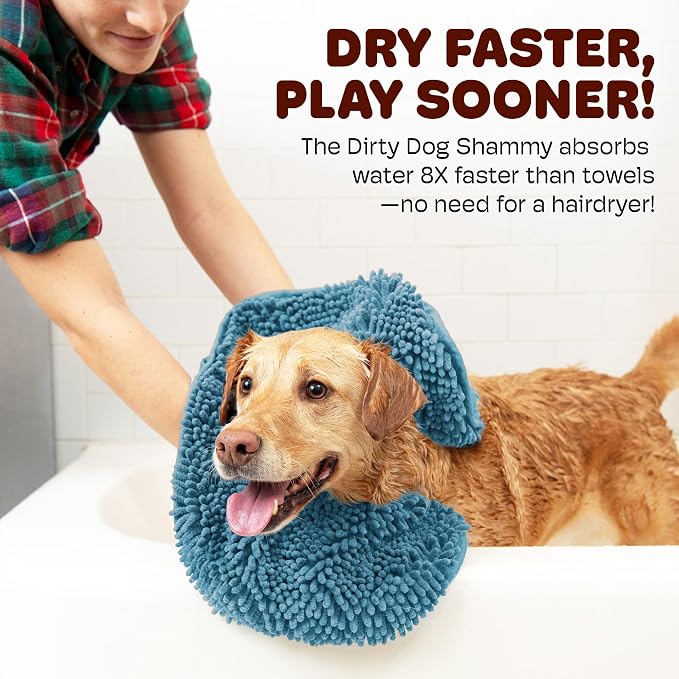 Dog Gone Smart The Dirty Dog Shammy - 2-Pack, Antimicrobial Microfiber Dog Towel for Odor Control, Fast-Drying Plush, Dual Hand Pockets & Super Absorbent, Machine Washable - 31 x 13 in, Pacific Blue - Image 2