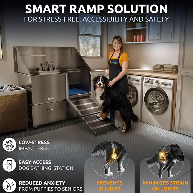 KANIS Professional Dog Washing Station 304 Stainless Steel Pet Wash Sink | Grooming Bathtub w/Shower, Floor Grates and Storage for Large, Medium & Small Pets - Image 3
