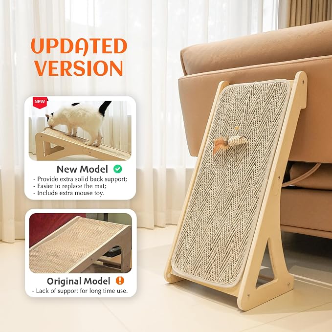 PETKARAY Cat Scratcher, Sisal Scratching Ramp, L Shape Scratch Pad for Indoor Cats, 27" Wall Furniture Protector with Mouse Toy - Image 2