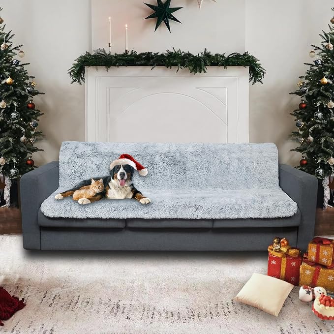 Dogs/Cats Bed Mats, Dog Pad Washable Removable Couch Cover with Anti-Slip Back, Plush Long Fur Mat, Perfect for Small, Medium and Large Dogs.(Light Gray, 40"x50") - Image 2