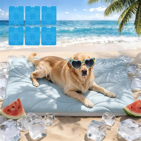 Vagascape Dog Cooling Mat 5.0 Version Built-in Ice Pack, Long-Lasting Cool | 6–8h Cooling, Ultra Thick Soft Vine Pattern Pet Cooling Mat, Washable Foldable Large Cooling Pad for Indoor, 59" x 40" by Vagascape