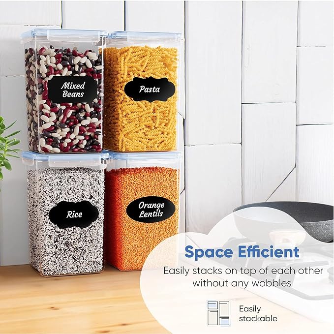 Chef's Path Extra Large Airtight Food Storage Containers with Blue Lid Color, Pack of 6, Kitchen and Pantry Canisters for Flour, Sugar, and Baking Supplies, Includes Measuring Spoons, Labels, and Pen - Image 7