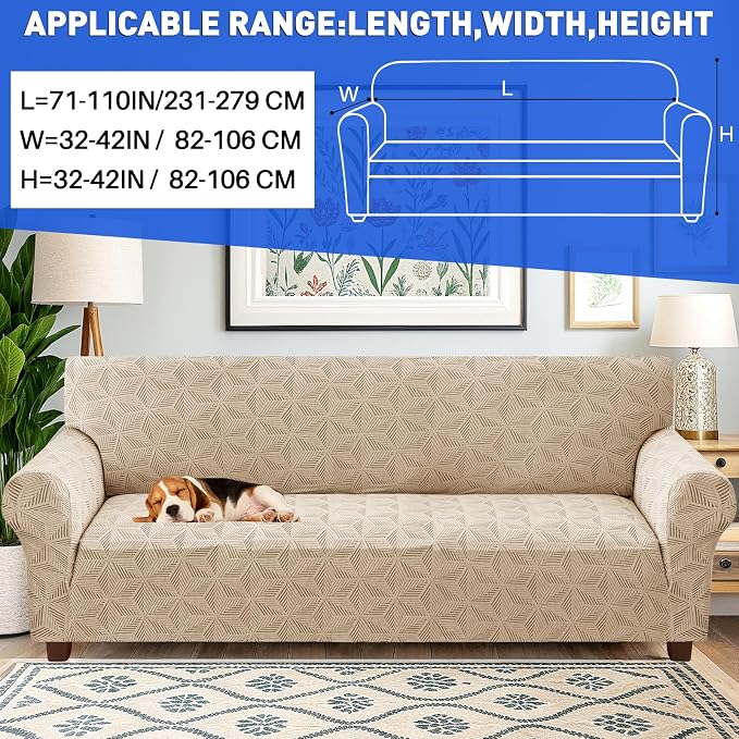 YEMYHOM 1 Piece Stretch Oversized Couch Covers for 4 Seat, Jacquard Extra Large Sofa Cover with Non-Slip Elastic Bottom, Thickened Slipcover Furniture Protector for Dogs Pets (X-Large, Khaki） - Image 2